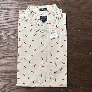 J. Crew Men's Casual Shirt - Green with Red Chili Pattern